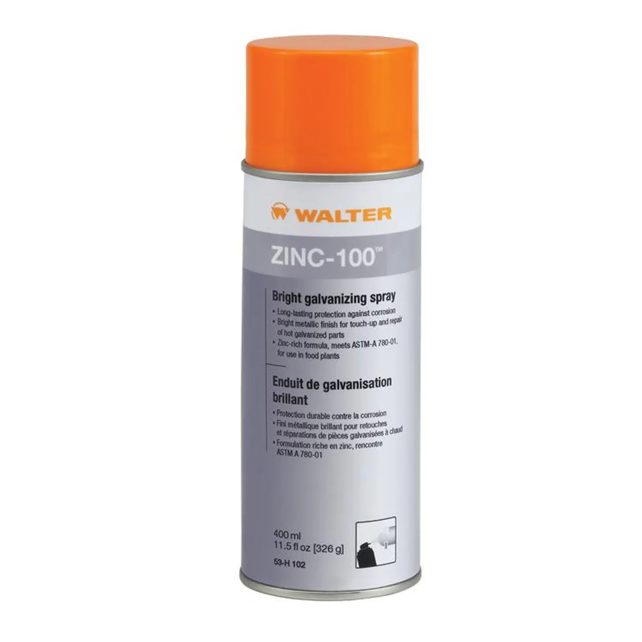 Walter Surface Technologies 53H102 Zinc-100 Bright Galvanizing Spray | Aerosol | 11.5 Ounce Capacity Volume | Sold By Box of 12