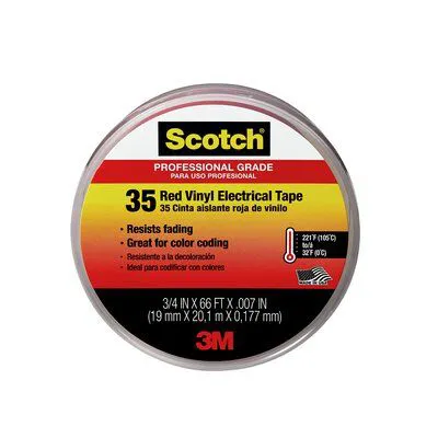 3M Company Scotch Multi-Colored Vinyl Electrical Tape 35, Red 66'x0.75