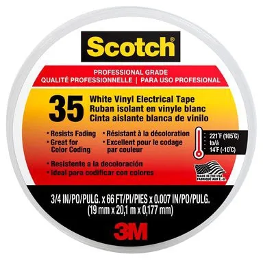 3M Company Scotch Multi-Colored Vinyl Electrical Tape 35, White 66'x0.75
