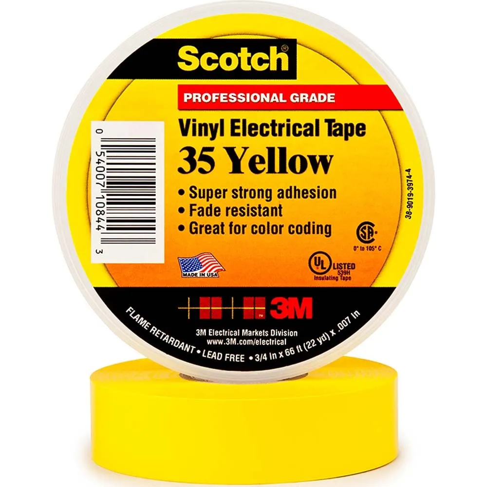 3M Company Scotch Multi-Colored Vinyl Electrical Tape 35, Yellow 66'x0.78