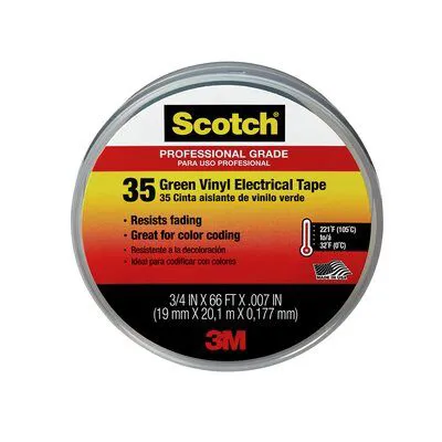 3M Company Scotch Multi-Colored Vinyl Electrical Tape 35, Green 66'x0.75
