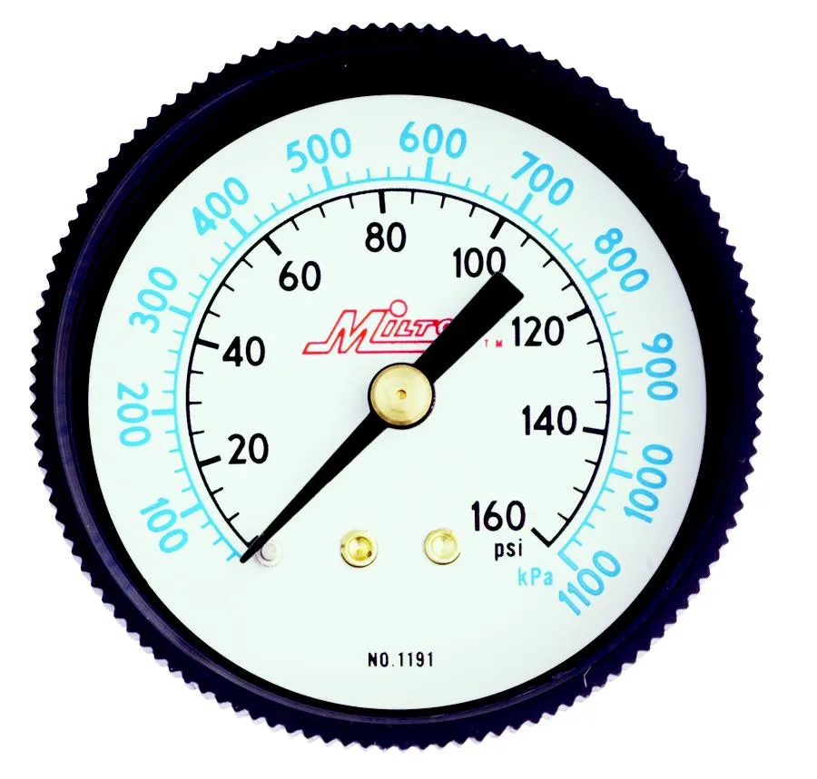 Milton Gauge 1/4" NPT, 0-160 PSI - Center Mount